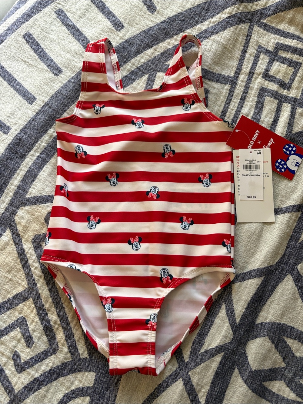 Old Navy Red & White Striped Minnie Mouse One-Piece Swim